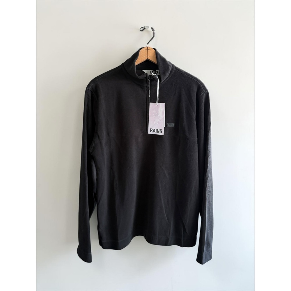 Rains Addis Fleece Half Zip Black Pullover Sweater Mens Small NWT